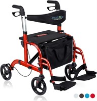 2 in 1 Rollator-Transport Chair  Cherry Red