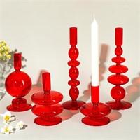 Rtteri 5 Pcs Glass Candlestick Holders  Red