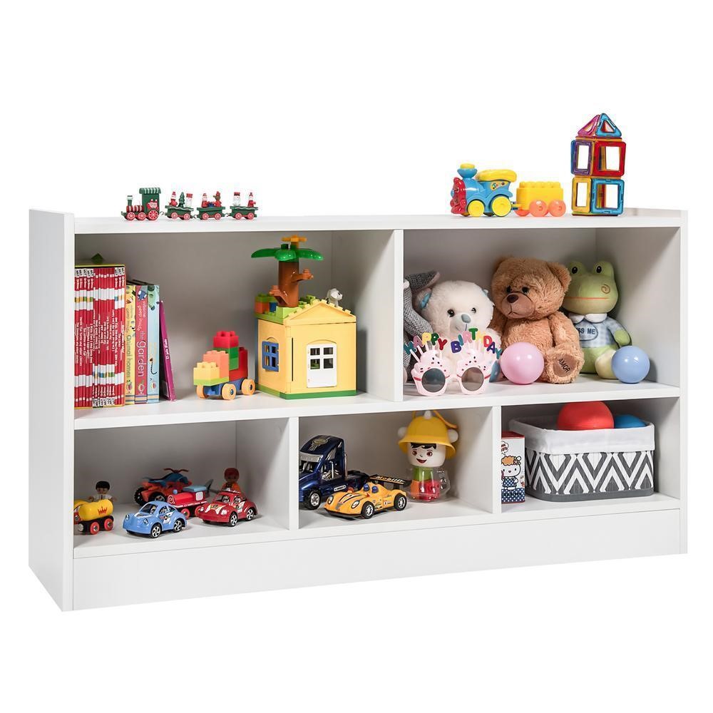 Costway Kids 2-Shelf Bookcase 5-Cube Wood Toy Stor