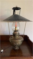Large antique brass oil lamp, electrified