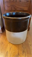 Large antique 10 gallon crock, dark brown and