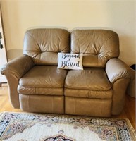 Double recliner sofa chair in light brown tan
