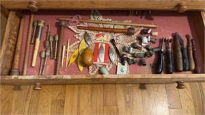 Collection of antique sewing items, including a