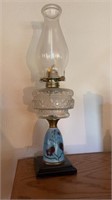 Antique oil lamp, hand painted floral design