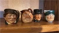 4 Royal Dalton porcelain Toby mugs, miniature