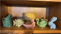 Eight pieces of pottery, includes four small
