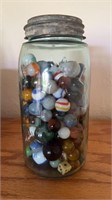 Ball jar of glass marbles, Antique, the Ball