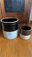 Two stoneware crocks, one is a 4 gallon marked on