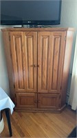 4 door oak corner cabinet, with the contents,