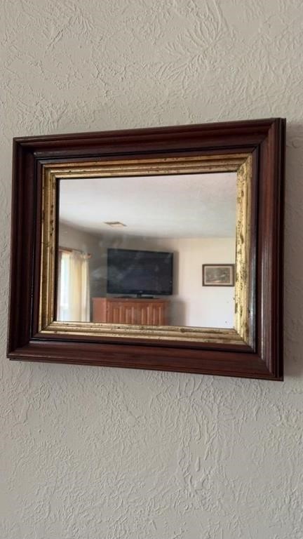 Small Antique walnut framed wall mirror, measures