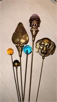 Set of 6 Antique long hat pins , most are from