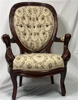 Victorian Carved Walnut Tufted Parlor Armchair