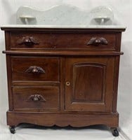 Antique Victorian Marble Top Wash Stand on Casters