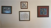 4 framed Cross stitch pieces, three contains