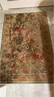 Vintage green & burgundy silk carpet rug, in the