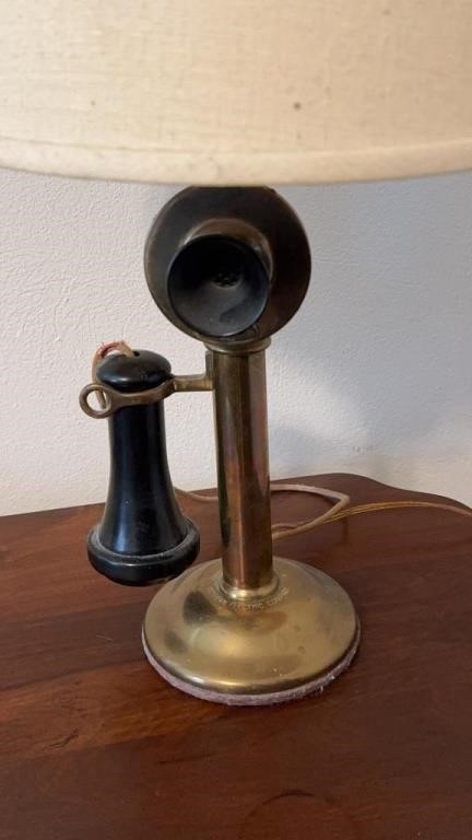 Antique 1915 brass candlestick telephone table