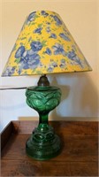 Antique forest, green glass, oil lamp, converted