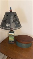 Farmhouse decorated lamp with cut out shade with