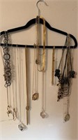 Clothes, hanger of costume, necklaces, many with
