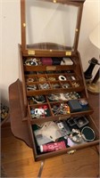 Three level jewelry box, filled with costume,