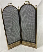 VTG Four Panel Brass and Wire Mesh Fire Screen