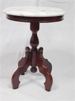 Marble Top Pedestal Cherry Side Table