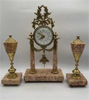 Antique 3pc French Marble Column Clock Set