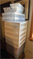 14 storage containers, with five being full of
