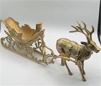 Vintage Lefton Solid Brass Sleigh with Reindeer