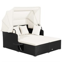 Costway Patio Rattan Daybed Lounge Retractable Top