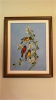 Original oil painting on canvas, three birds on a