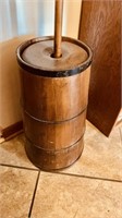 Antique iron banded wood butter churn, with the