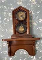 Antique Wall Clock with Wooden Shelf