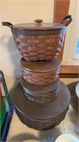 4 Longaberger baskets with wood lids, one with