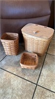 Three Longaberger baskets, one larger size with a