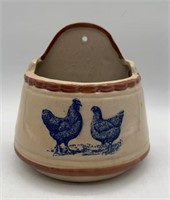 Antique Rooster/Hen Salt Box Crock Blue Stoneware