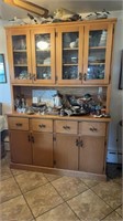 Large pine buffet China cabinet, four glass door