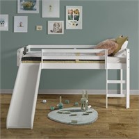 White Twin Wood Loft Bed with Slide