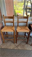 Pair of Clore barstool chairs, two curved slat