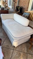 White chase lounge, sofa, or couch, blue piping,