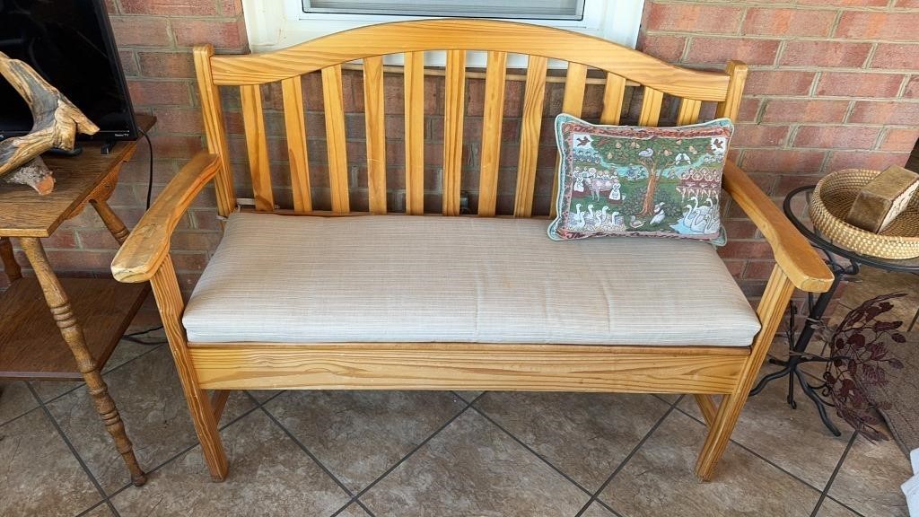Pine bench with storage under the seat, comes