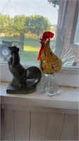 Italian glass rooster and a vintage green