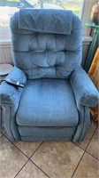 Blue upholstered power lift recliner, chair,
