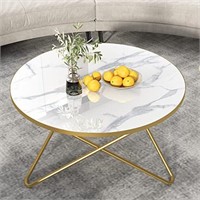 HLR Round Coffee Table with White Faux Marble Top