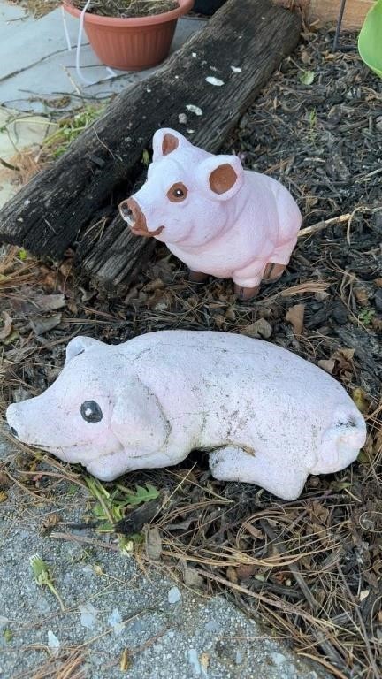 Two solid concrete pigs or piglets