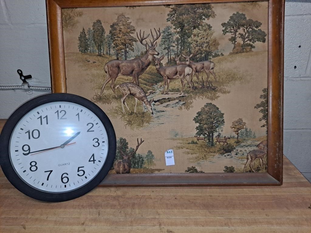Wall clock and deer picture 24 1/2 x 24 1/2