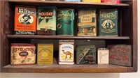 11 antique tobacco tins, pocket size mostly, with