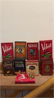 9 antique tobacco tins, slender pocket size,
