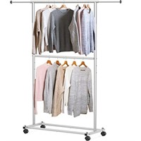 SimpleHouseware Double Rod Garment Rack, Grey