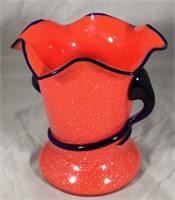 Czech Orange Cobalt Blue Mica Fleck Glass Vase